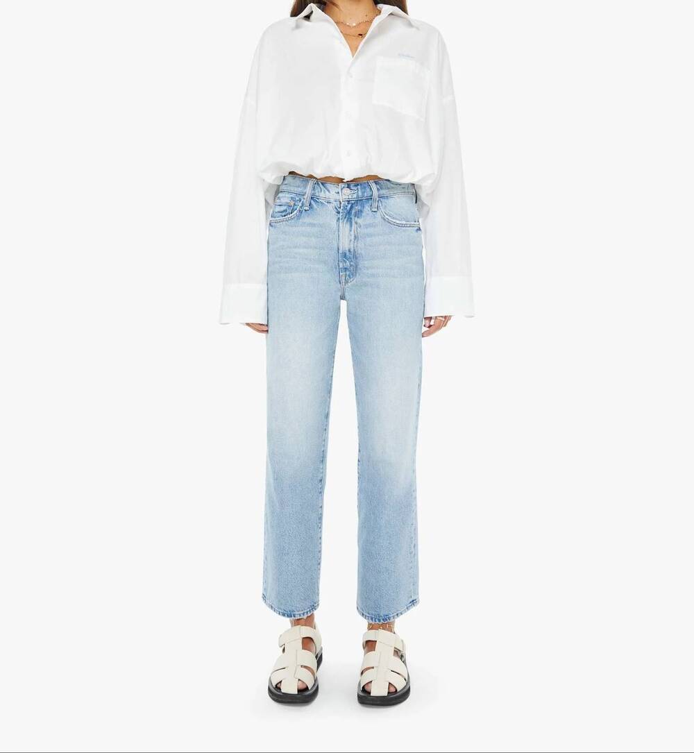 NEW MOTHER rambler zip flood high-rise jeans in reelin in the fun